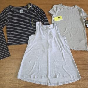 NWT Girls Lot Of 3 Tops Art Class All In Motion Gray White Black Stripe Large